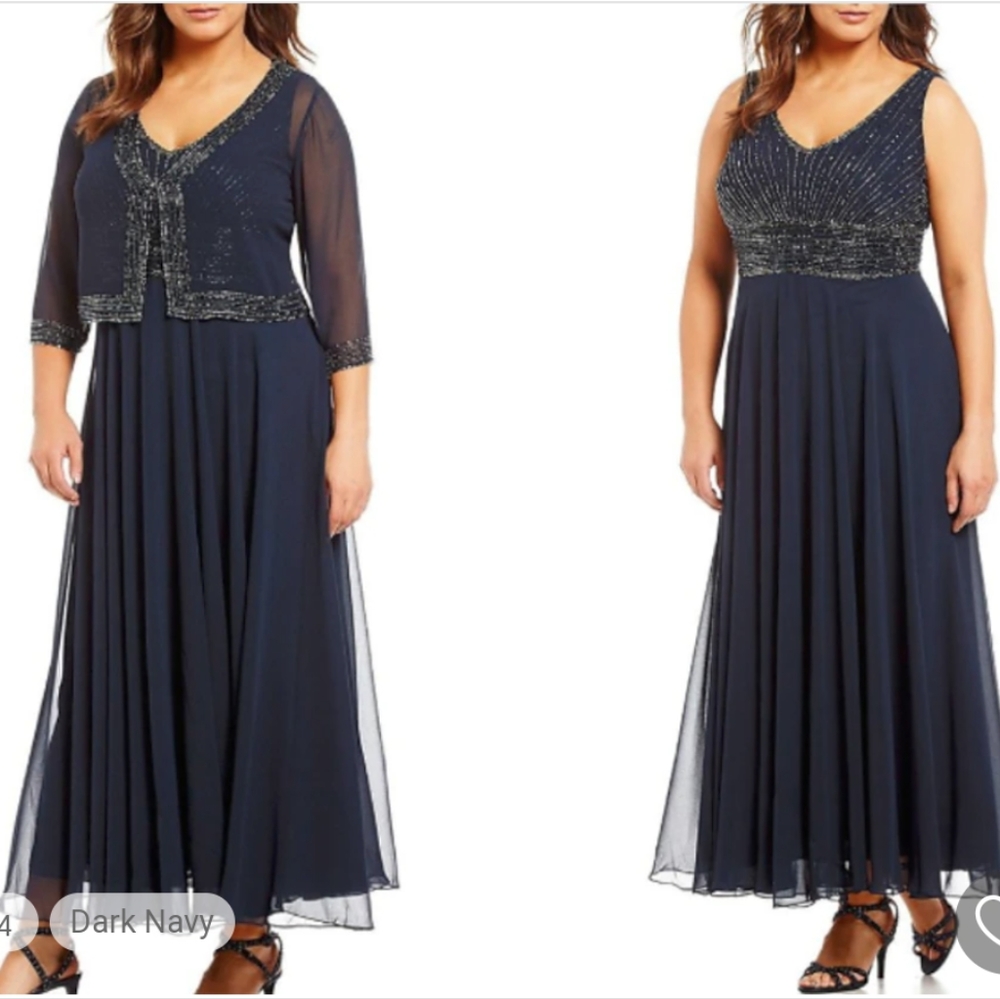 J Kara 2-piece Navy Beaded mother of the bride Dress with Cardigan 14